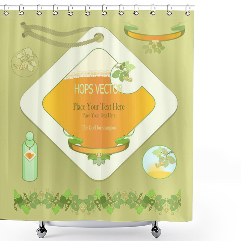 Personality  The Label For Shampoo And A Set Of Design Elements. Shampoo Beer. Images Of Plants Hops. Shower Curtains