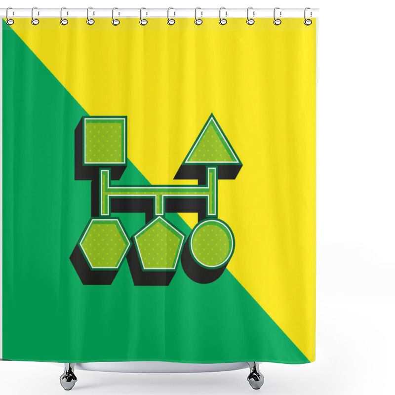 Personality  Blocks Scheme Of Five Geometric Basic Black Shapes Green And Yellow Modern 3d Vector Icon Logo Shower Curtains