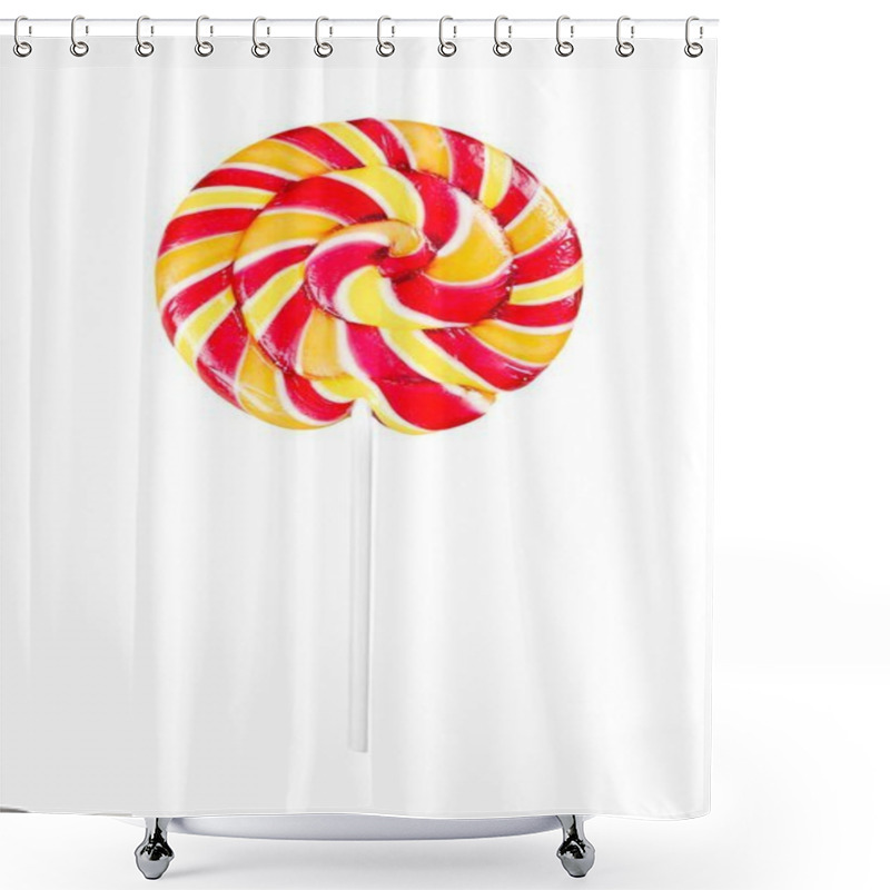 Personality  Spiral Lollypop On Stick Isolated On White Background Shower Curtains