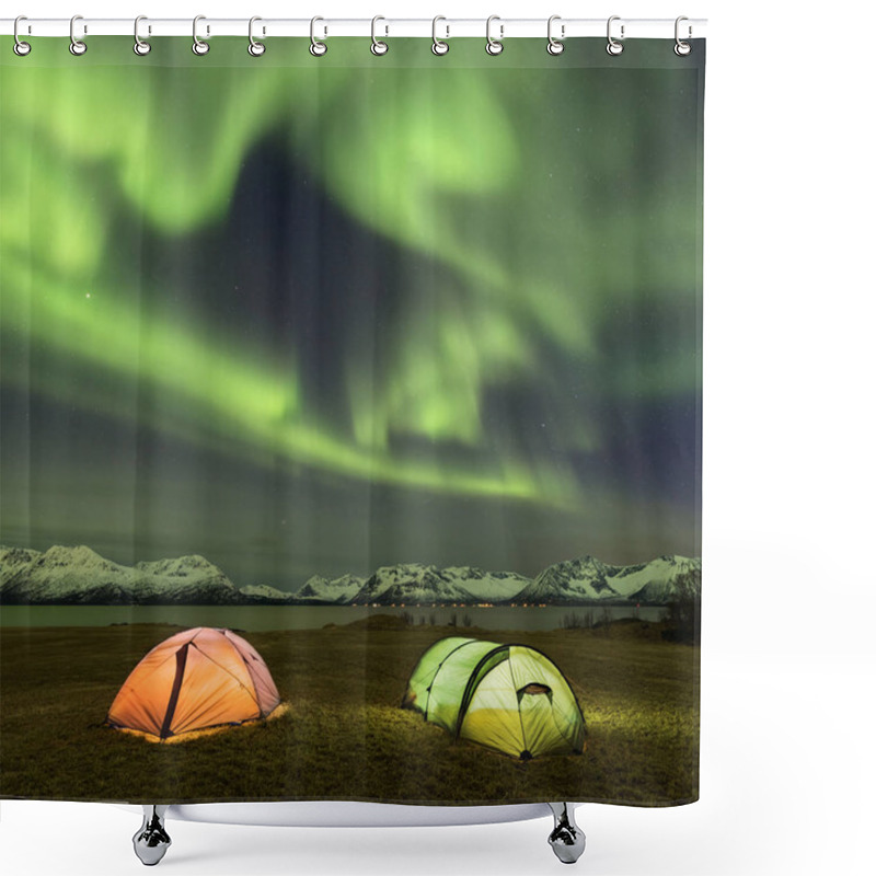 Personality  Square Photo Of Aurora Borealis, Lofoten, Norway. Shower Curtains