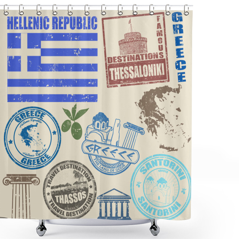 Personality  Set Of Greece Stamps Shower Curtains