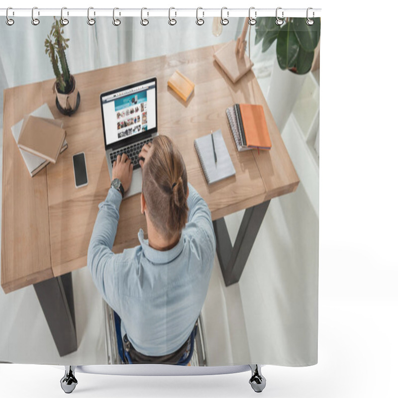 Personality  Disabled Man Using Laptop Shower Curtains