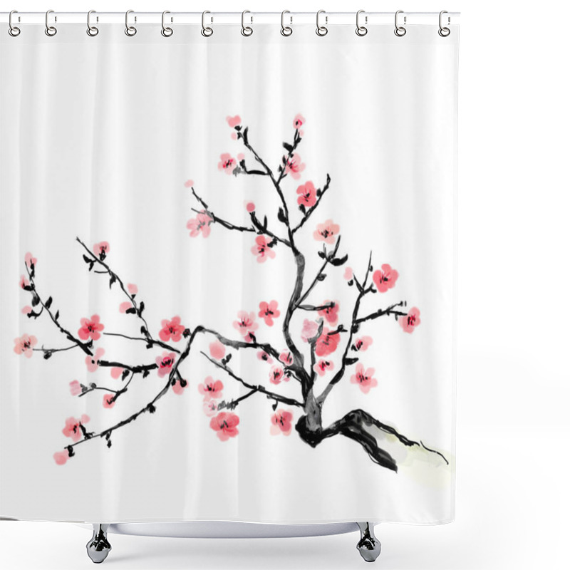 Personality  A Flourishing Branch Of Cherry, Painting. Japanese Art.  Bitmap  Shower Curtains