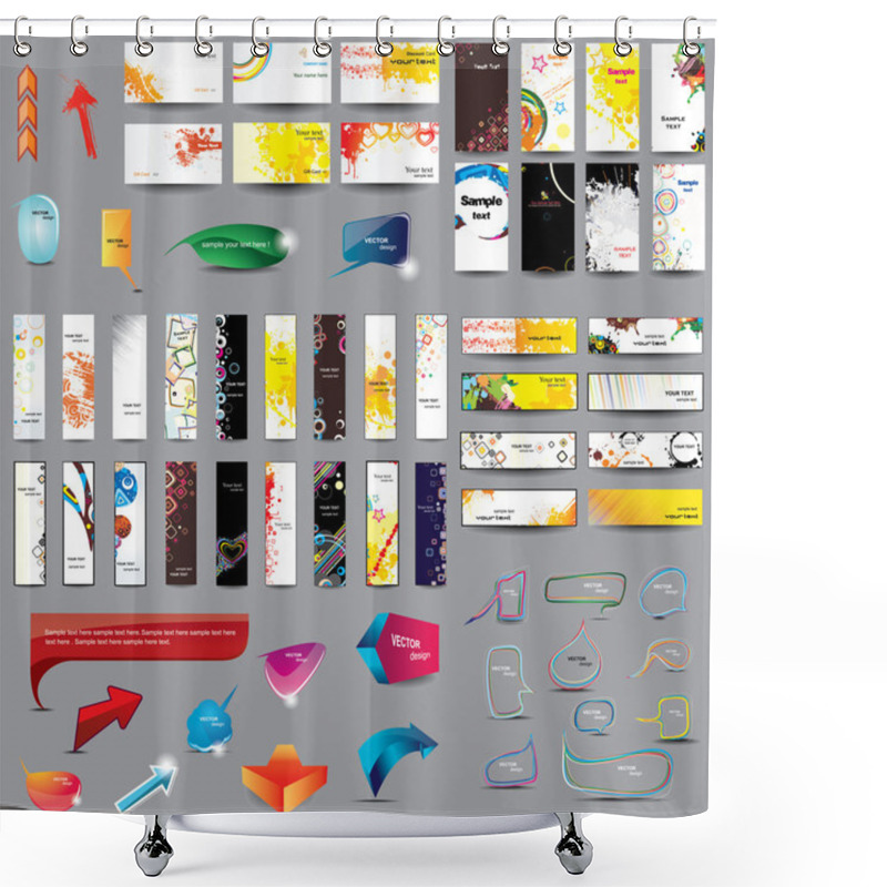 Personality  Mix Collection Vertical And Horizontal Cards, Headers ,bubbles For Speech And Elements For Web Design On Different Topics. Shower Curtains