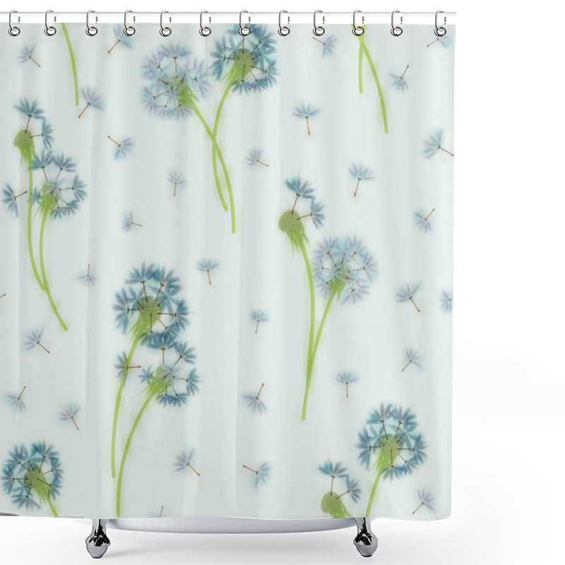 Personality  Watercolor Imitation, Hand Drawn Seamless Pattern With Spring Tender Flowers - Dandelions And Seeds On The White Background Shower Curtains