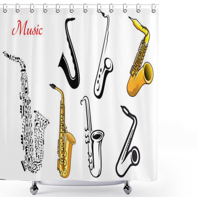 Personality  Cartoon Saxophone Music Instruments Shower Curtains