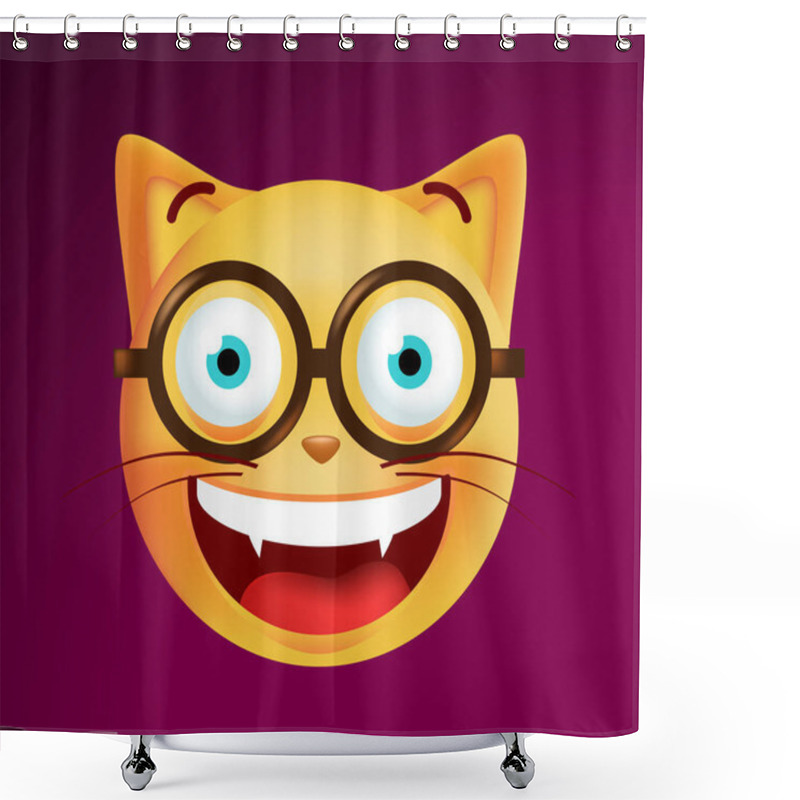 Personality  Cute Emoticon Cat With Glasses On Black Background. Isolated Vector Illustration  Shower Curtains