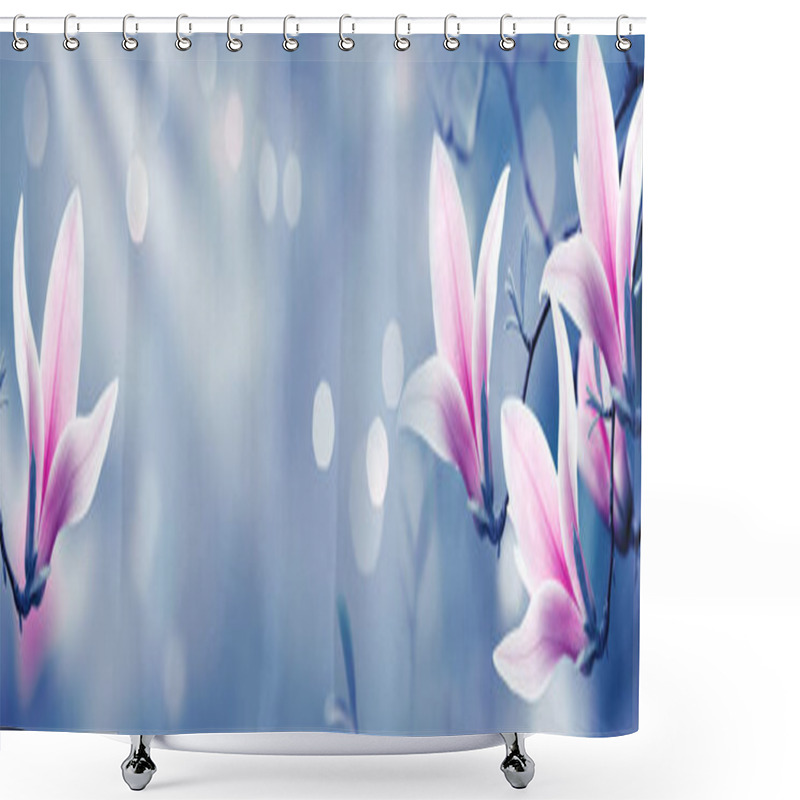 Personality  Mysterious Spring Background With Blooming Magnolia Flowers Shower Curtains