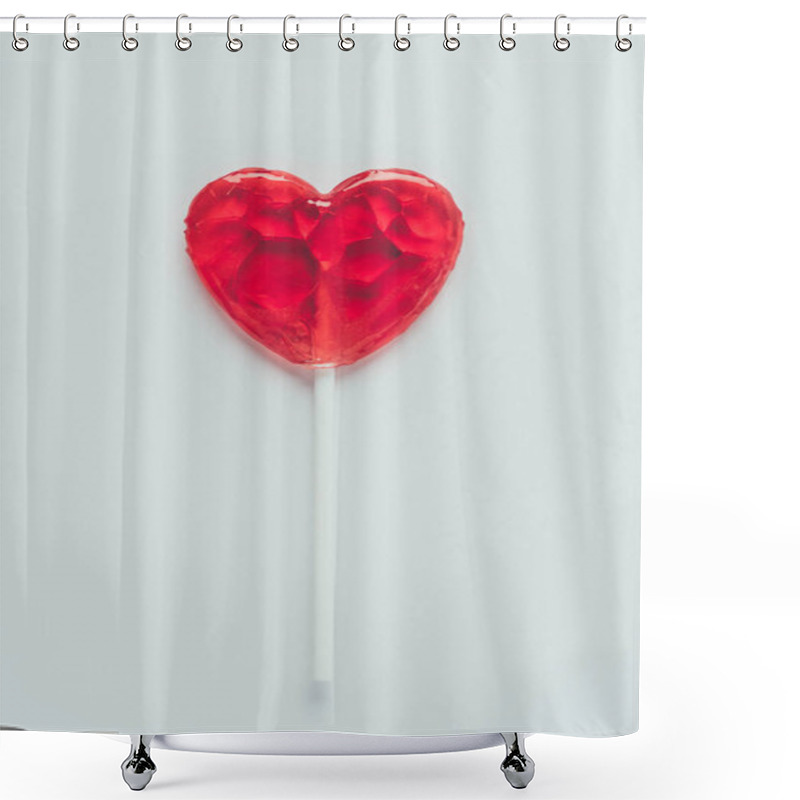 Personality  Top View Of Heart Shaped Lollipop Isolated On White, Valentines Day Concept Shower Curtains