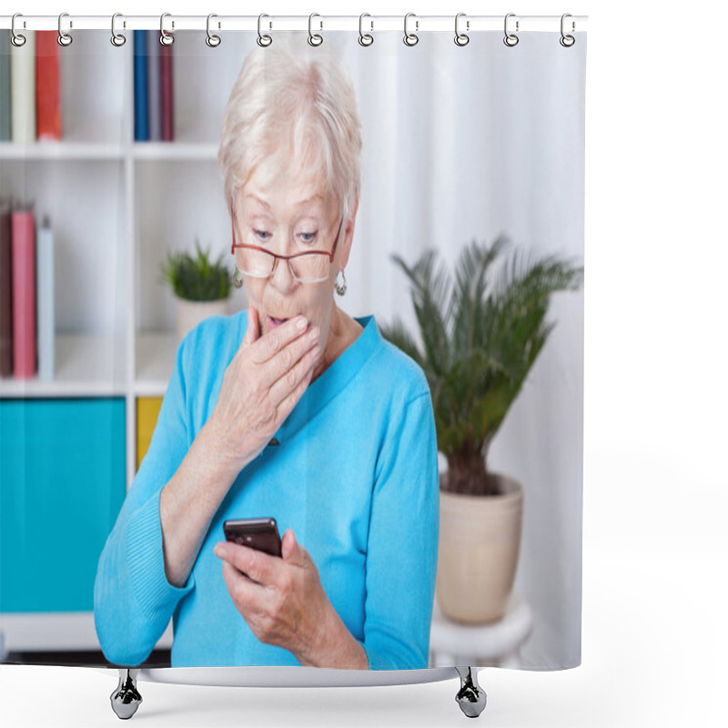 Personality  Elderly Woman Surprised By Text Message Shower Curtains