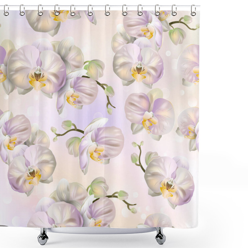 Personality  Vector Botanical Seamless Pattern With Orchid Flowers. Modern Floral Pattern For Natural Health Care Products, Textile, Wallpaper, Print, Gift Wrap, Greeting Or Wedding Background. Shower Curtains