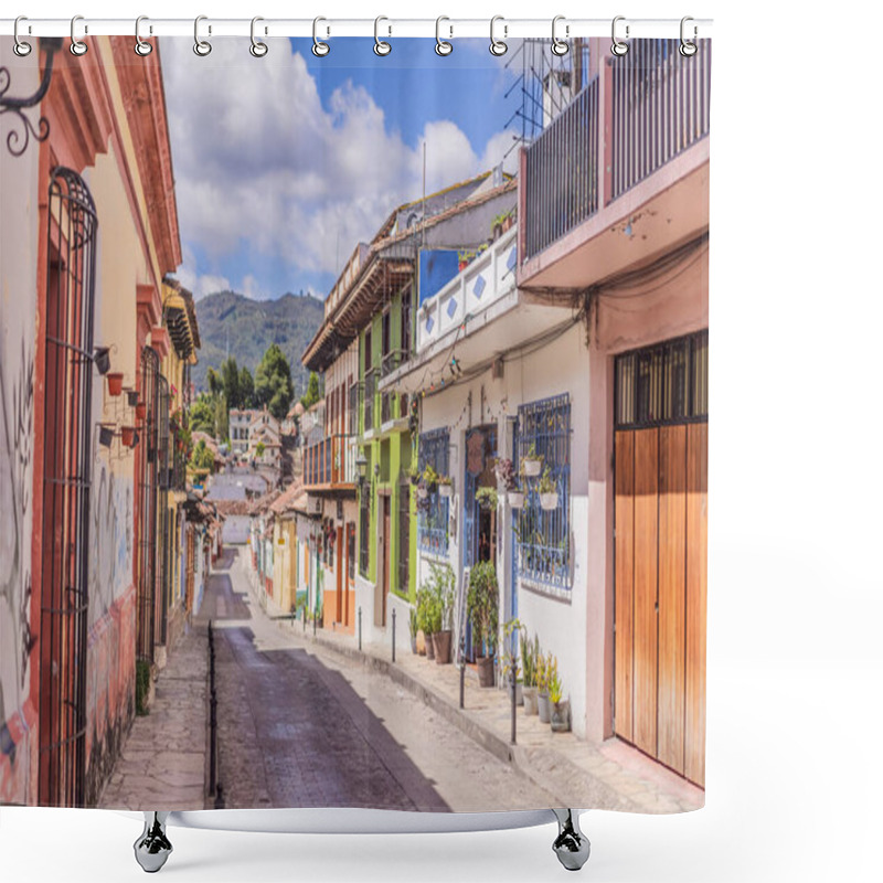 Personality  Colonial Streets Of San Cristobal De Las Casas, Mexico. Historic Charm, Cultural Heritage, And Travel Exploration Concept. Shower Curtains