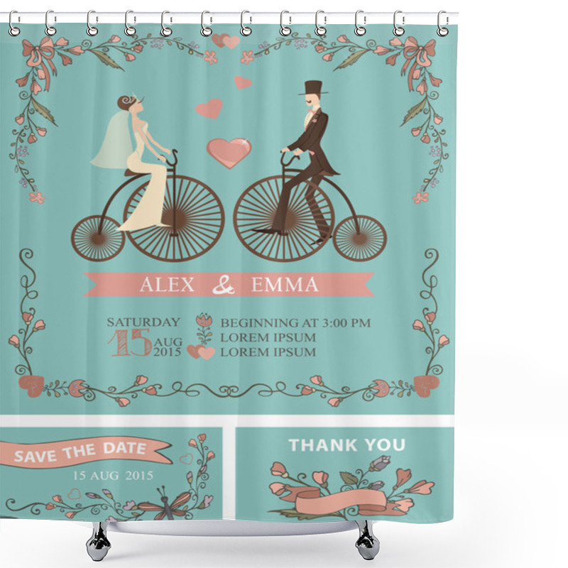 Personality  Retro Wedding Invitation. Shower Curtains