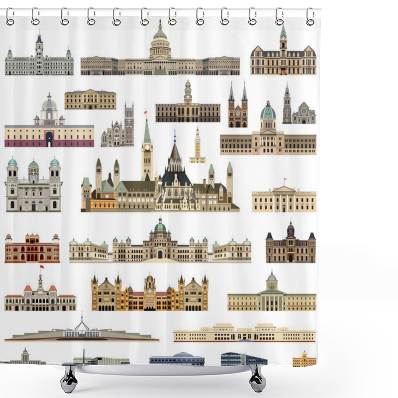 Personality  Vector Collection High Detailed Isolated City Halls, Parliament Houses And Administrative Buildings Shower Curtains