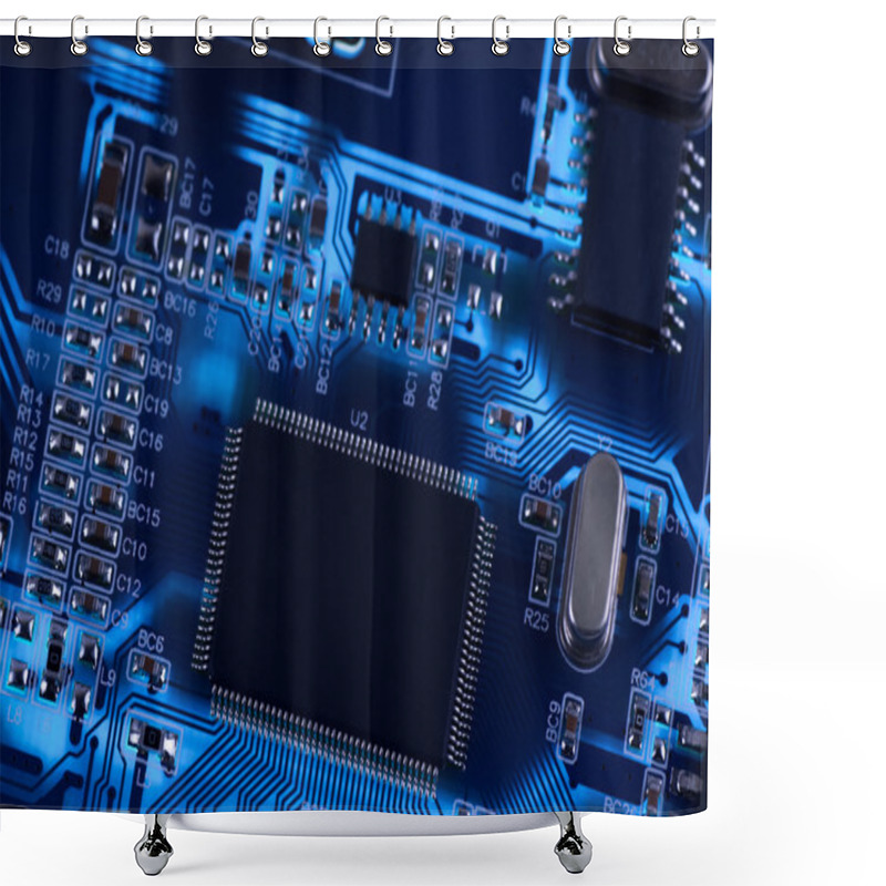 Personality  Macro Photo Of Electronic Circuit. PCB On The Lighting. Shower Curtains