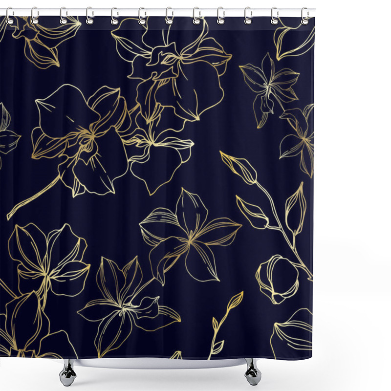 Personality  Vector Orchid Floral Botanical Flowers. Black And White Engraved Ink Art. Seamless Background Pattern. Shower Curtains