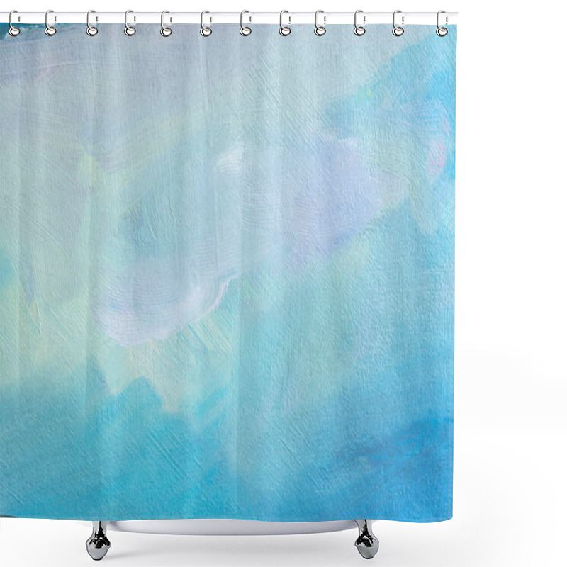 Personality  Blue Background With Oil Paint. Beautiful Close - Up Brushstrokes. Textured Abstract Background. Oil Painting On Cardboard And Canvas. Winter And Christmas Concept. Layout For Greetings. Shower Curtains