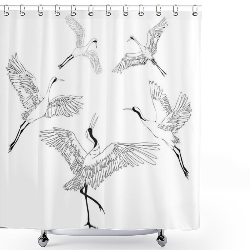 Personality  Crane. A Bird In Flight. Design Element. Vector. Shower Curtains