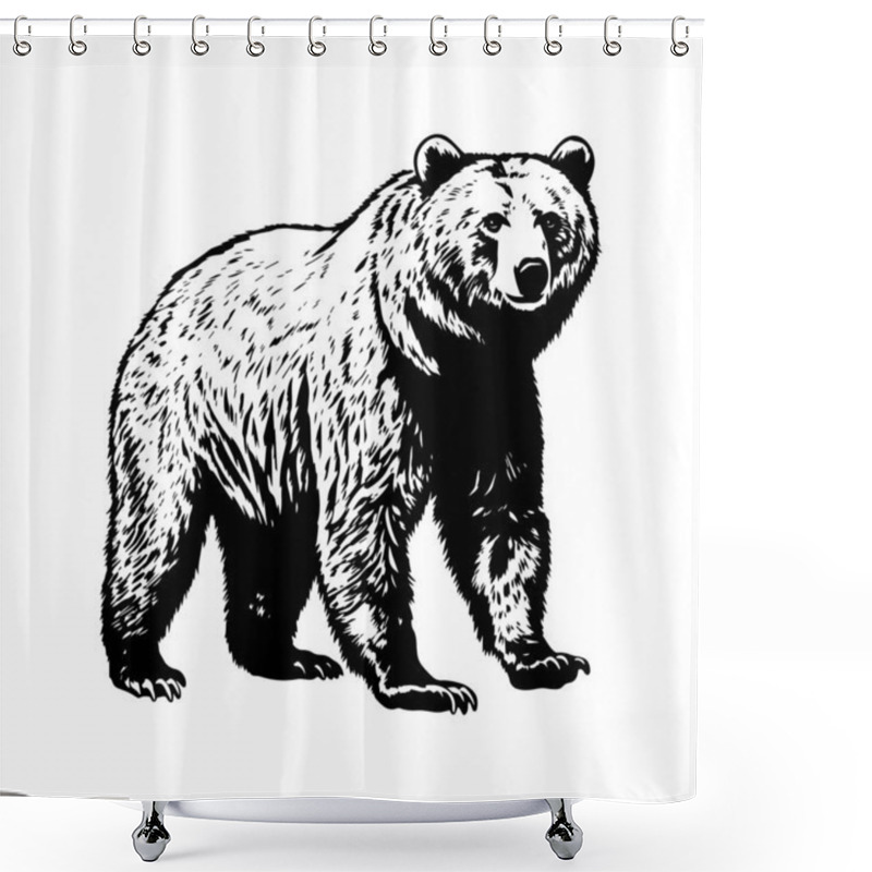 Personality  Illustration Of A Wild Bear In Black And White Style. Vector. Shower Curtains