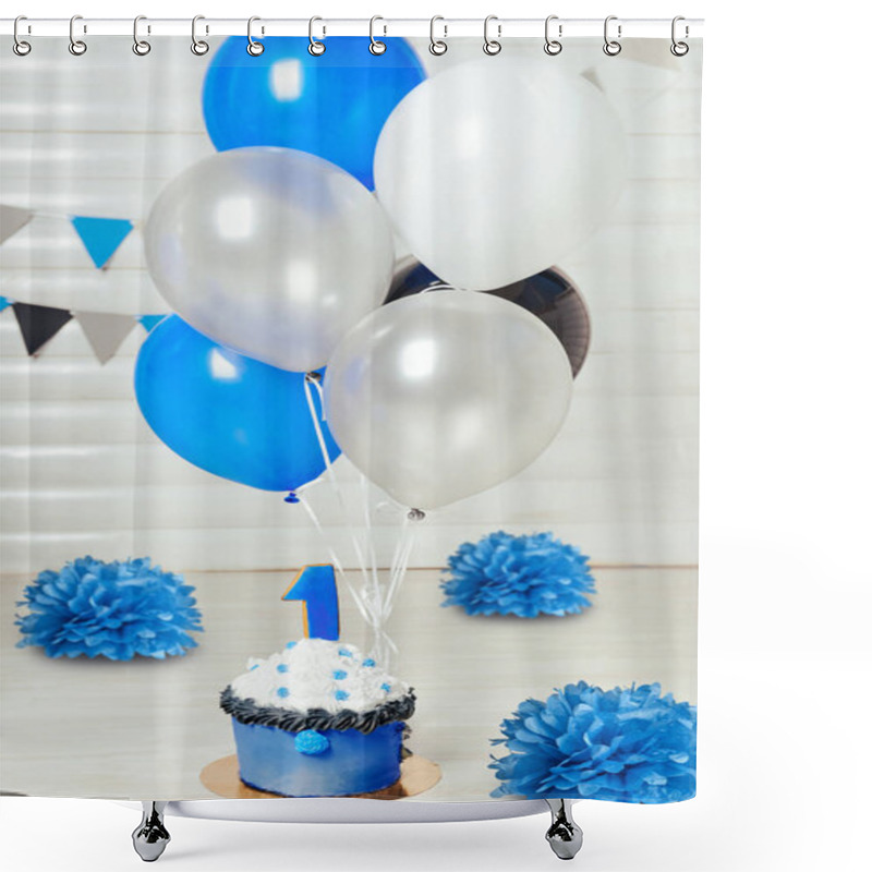 Personality  The Birthday Cake. Smash Cake, Balloons, Boy Shower Curtains