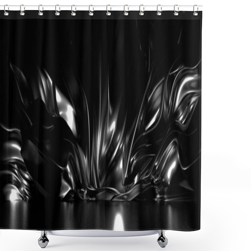 Personality  Beautiful Stylish Black Background With Pleats, Drapes And Swirl Shower Curtains