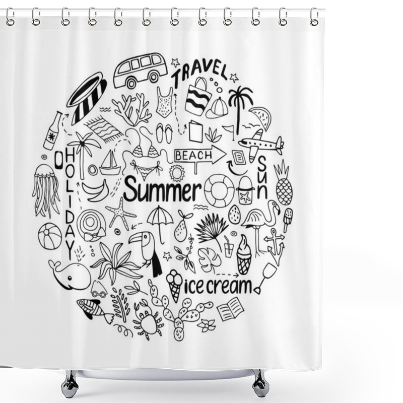 Personality  Background In Circle With Summer Set Of Isolated Cute White Imag Shower Curtains