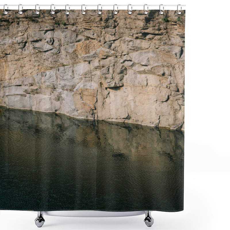 Personality  Scenic View Of Rocky Cliff Reflecting In River Surface  Shower Curtains