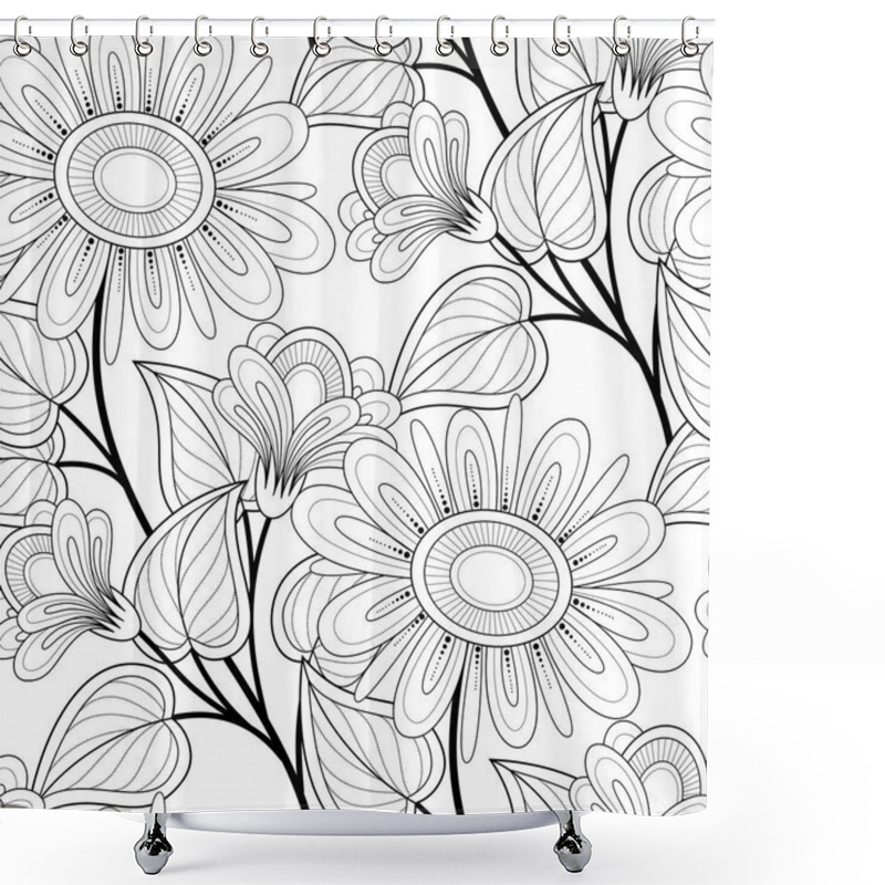 Personality  Monochrome Seamless Pattern With Floral Motifs, Vector, Illustration Shower Curtains