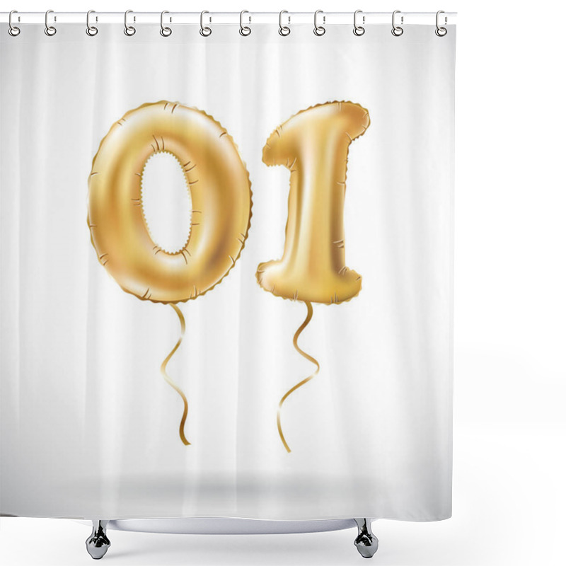 Personality  Vector Golden Number 01 Zero One Metallic Balloon. Party Decoration Golden Balloons. Anniversary Sign For Happy Holiday, Celebration, Birthday, Carnival, New Year. Shower Curtains