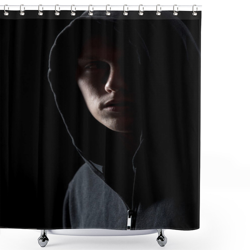 Personality  Portrait Of Mysterious Man In The Dark Shower Curtains