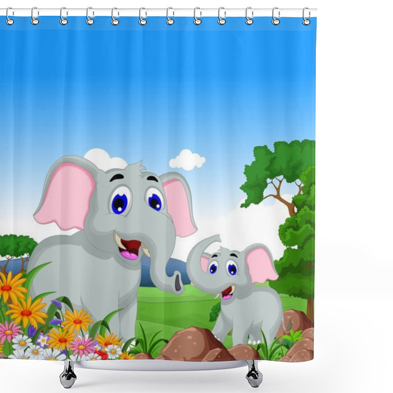 Personality  Cute Elephant Cartoon In The Jungle Shower Curtains