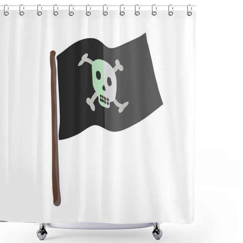 Personality  A Black Pirate Flag Isolated On White Background. Jolly Roger. Flat Cartoon Style. Skull And Crossbones. Shower Curtains