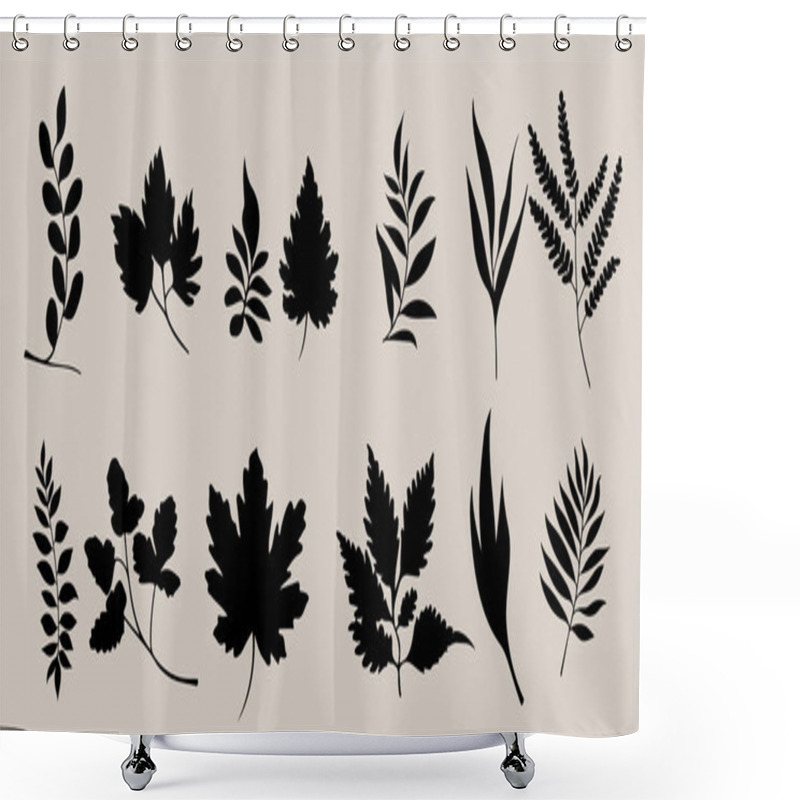 Personality  Set Of Black Silhouettes Of Various Leaves And Branches Vector Illustration Shower Curtains