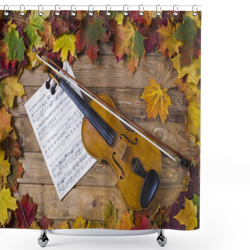 Personality  Violin Against The Backdrop Of Autumn Foliage Shower Curtains