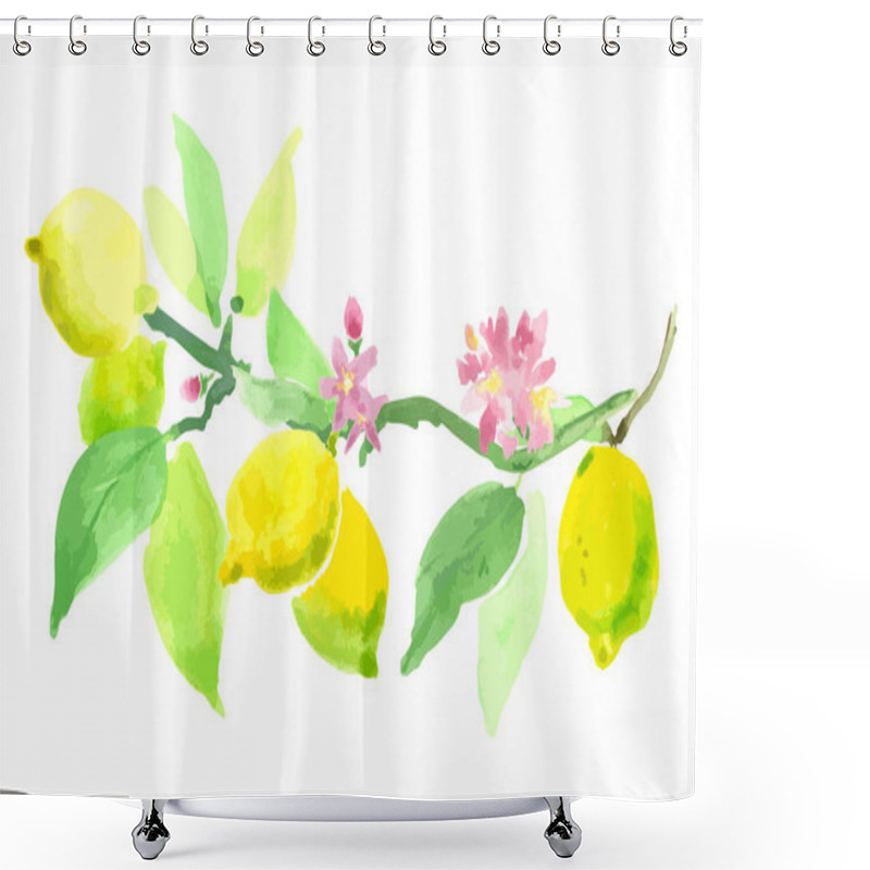 Personality  Blooming Lemon. The Branch Of A Lemon With Fruits And Flowers. Vector Watercolor Technique Shower Curtains