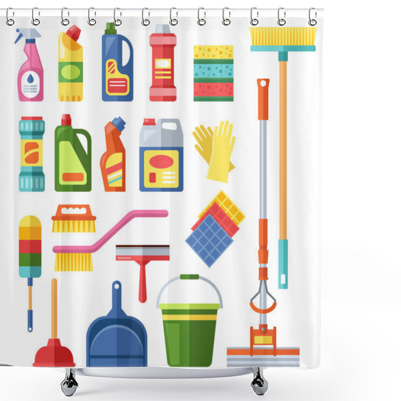 Personality  House Cleaning Tools Vector Shower Curtains