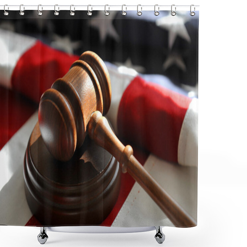 Personality  Judges Gavel And American Flag Shower Curtains