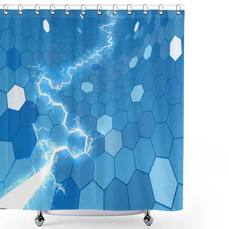 Personality  Electric Lightning Blue Honeycomb Hexagon Abstract Background Shower Curtains