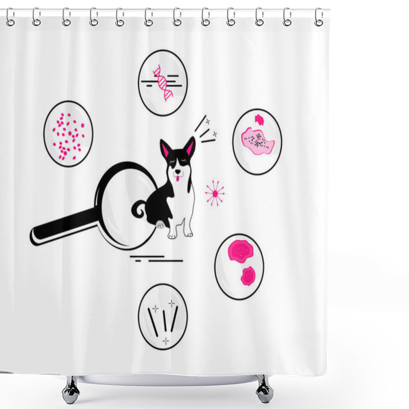 Personality  Dog Skin Problems.Infographics Icons With Different Symptoms, Allergy, Pimples And Scabs. Canine Healthcare. Veterinary Banner.Scrutiny Pelt Lesions And Hair Loss, Itching. Animal Parasites. Vector Shower Curtains