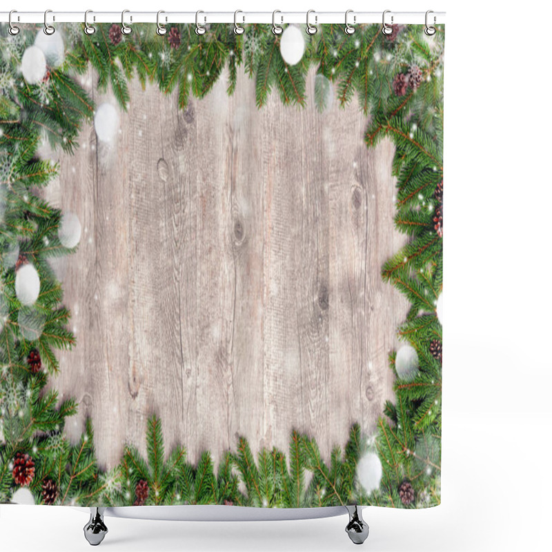 Personality  Chrismas Background With Snow And Fir Tree Shower Curtains