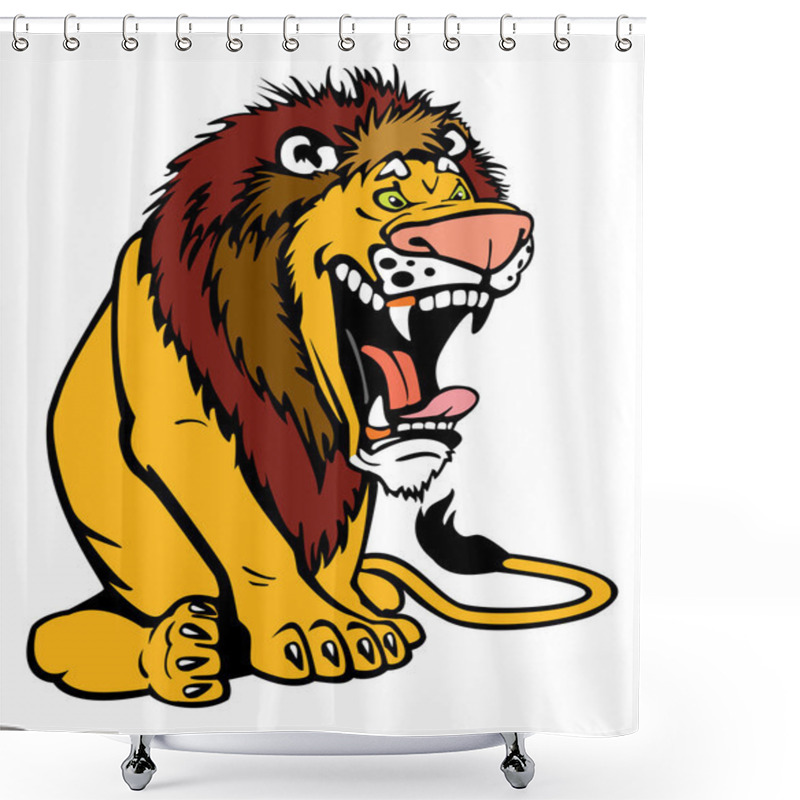 Personality  Sitting Cartoon Lion On White Shower Curtains