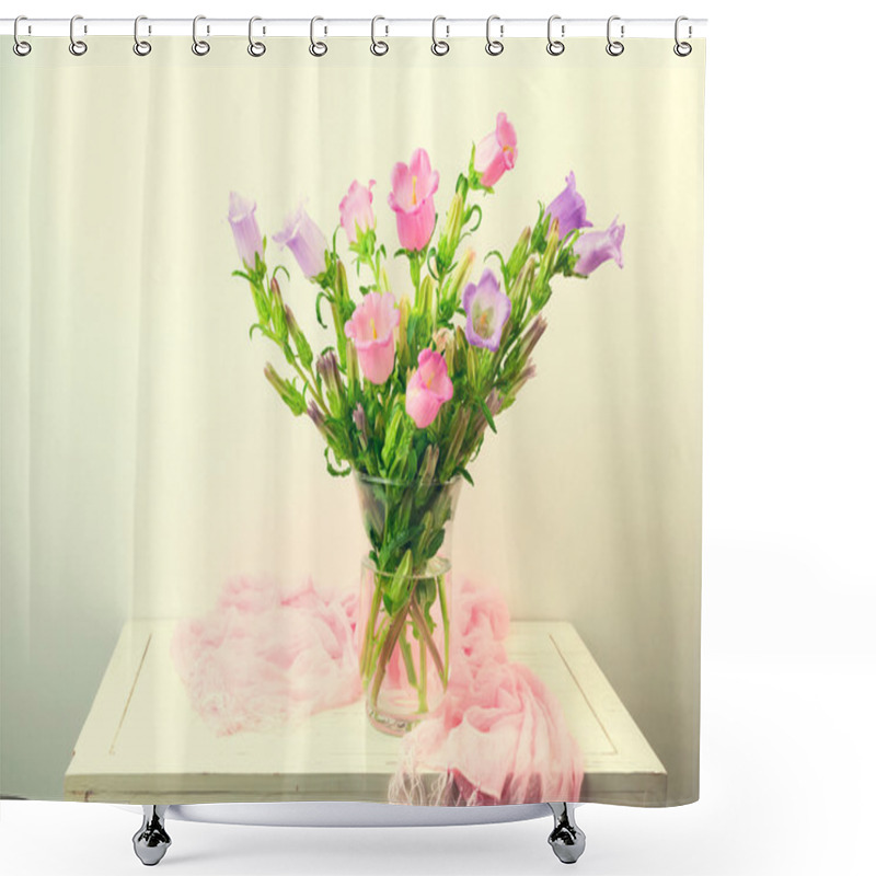 Personality  Bell Flower Bouquet On White Table Shower Curtains