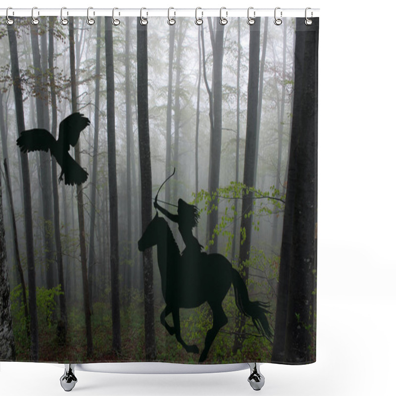 Personality  Silhouette Of An Amazon Warrior Woman Riding A Horse With Bow An Shower Curtains