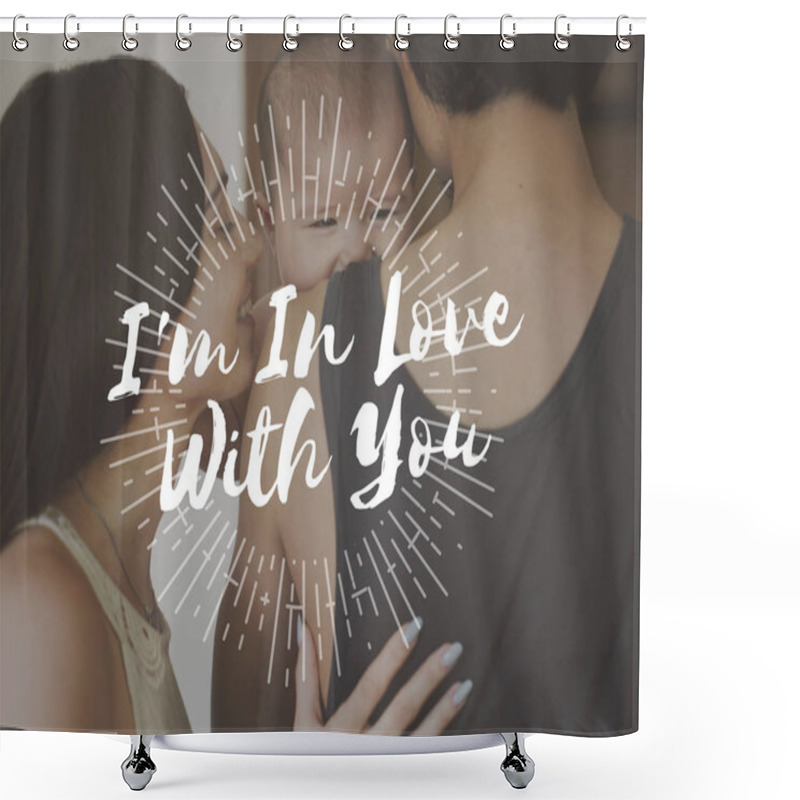 Personality  Mother And Father Hugging Newborn Baby Shower Curtains