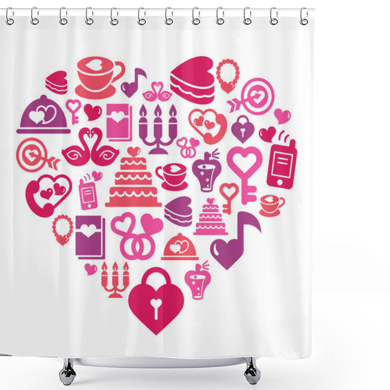 Personality  Valentines And Love Icons In Heart Shape Shower Curtains