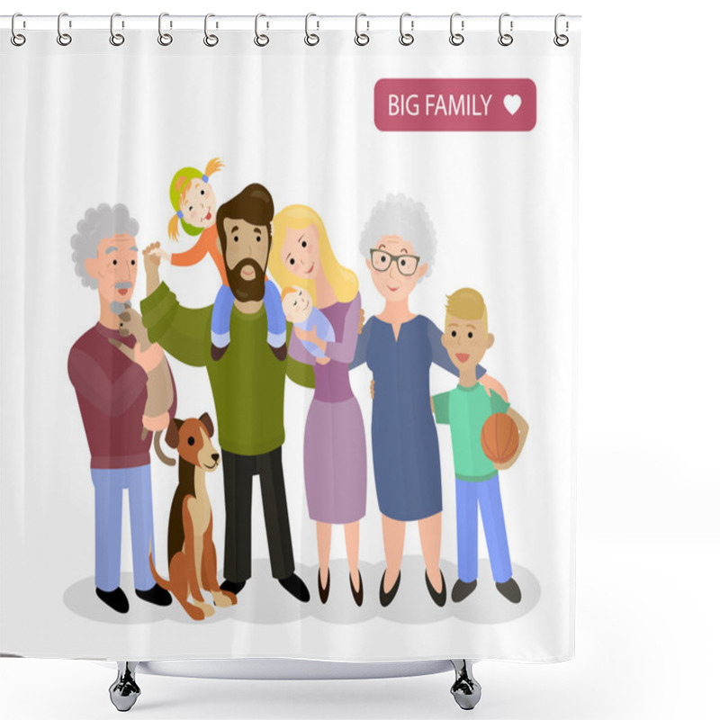 Personality  Big Happy Family. Parents With Children, Vector Shower Curtains