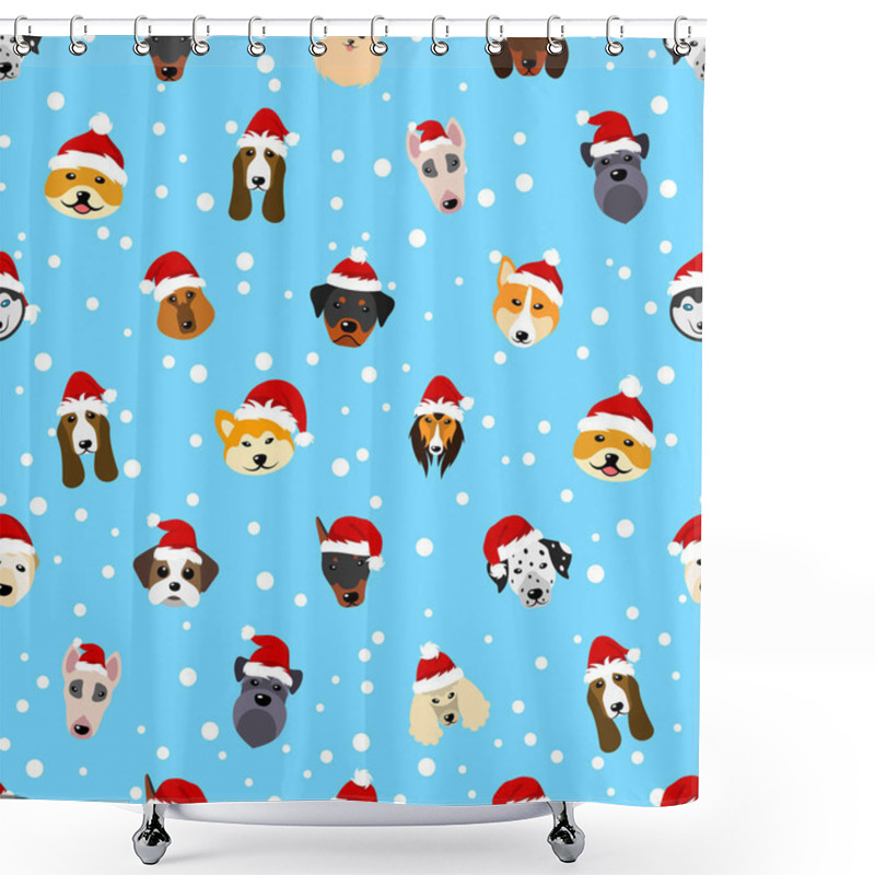 Personality  Seamless Pattern With Different Breeds Of Dogs In Hats Of Santa Claus, Symbols New Year 2018 Shower Curtains