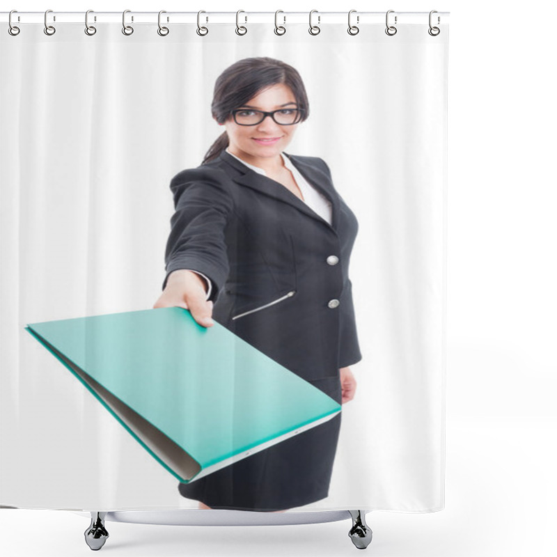 Personality  Business Lady Giving A File Shower Curtains