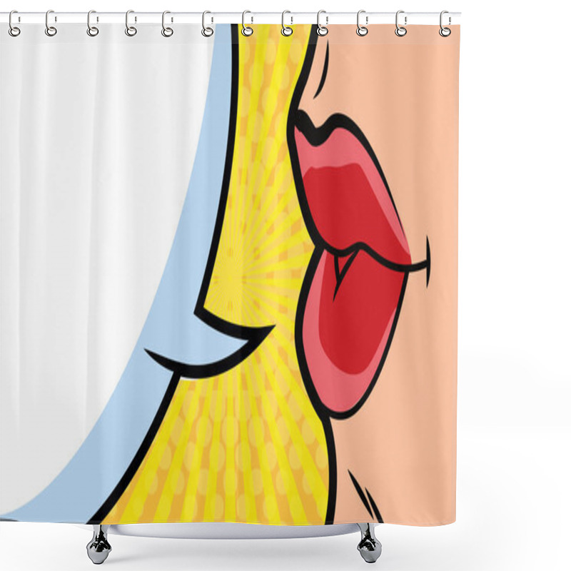 Personality  Woman Mouth With Speech Bubble Pop Art Style Shower Curtains