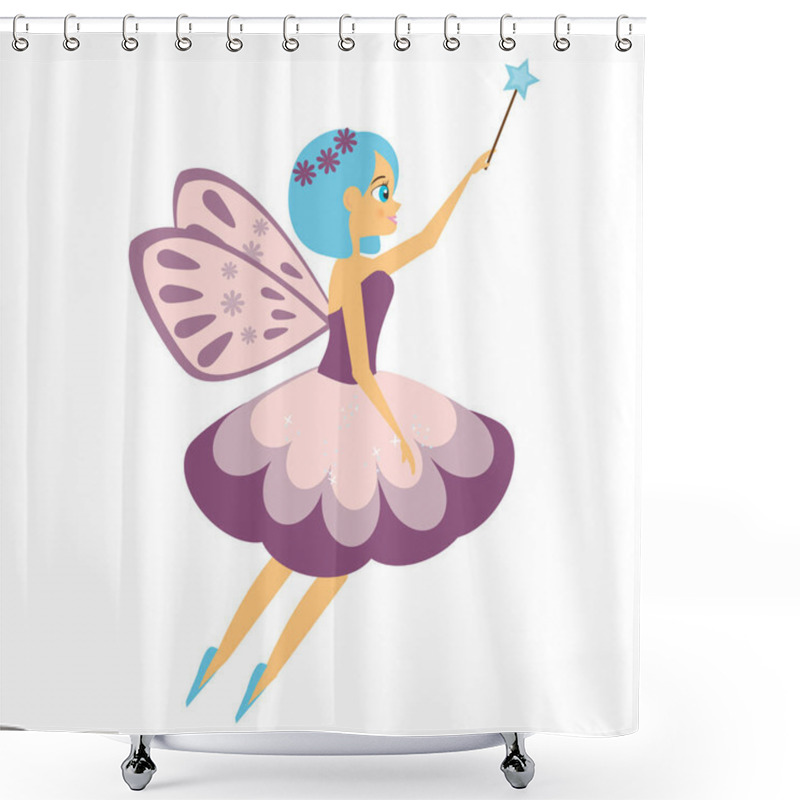 Personality  Beautiful Flying Fairy Flapping Magic Stick. Elf Princess With Wand. Cartoon Style Shower Curtains